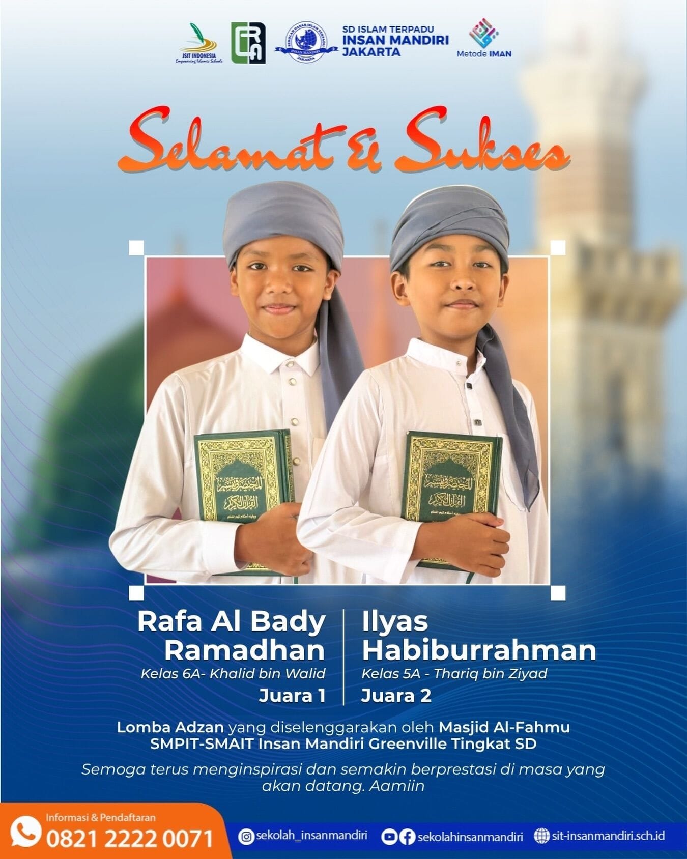 Fahri dan Arkan Raih Juara Lomba Adzan