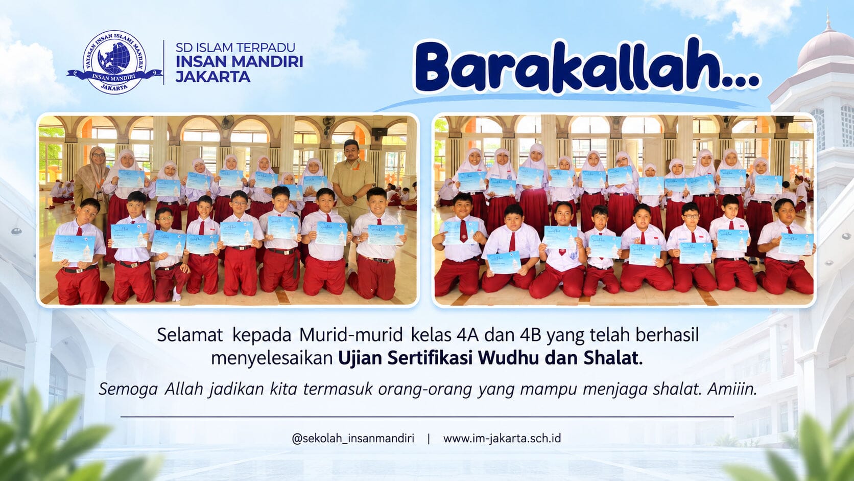 Siswa Kelas 4 Yayasan Insan Mandiri Mulia Ikuti Sertifikasi Wudhu dan Shalat
