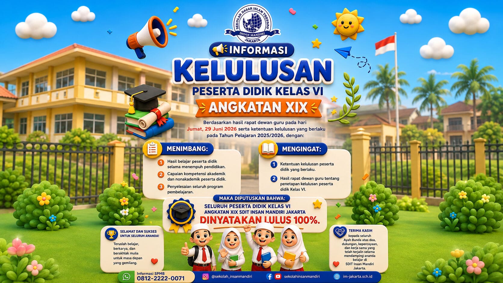 Kelulusan Kelas VI Yayasan Insan Mandiri Mulia Capai 100 Persen